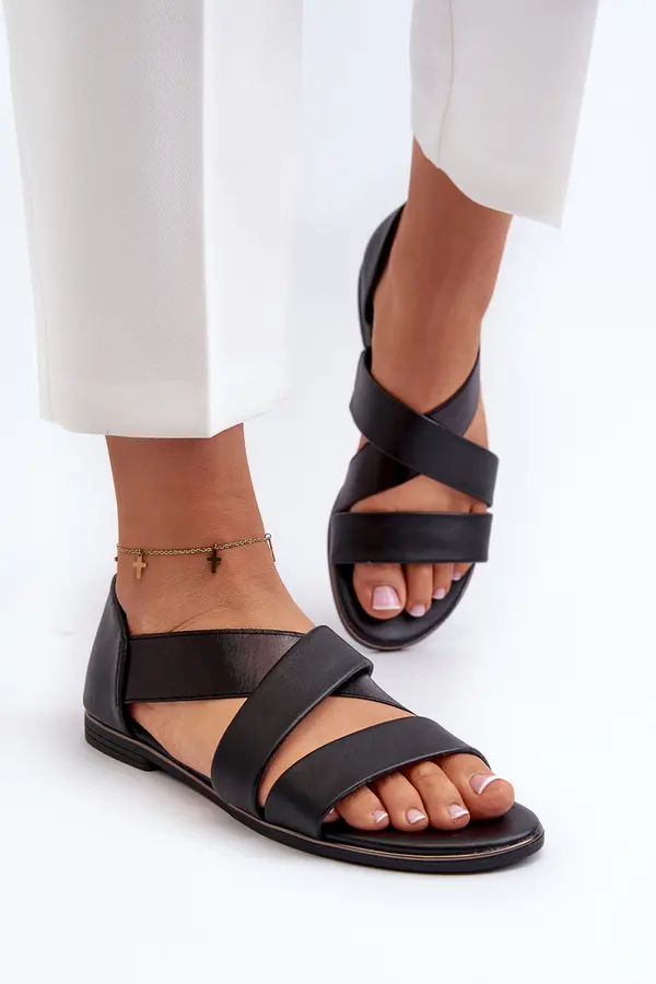 EVENTO PE1 Black Leather Sandals with Drawstring Apulia