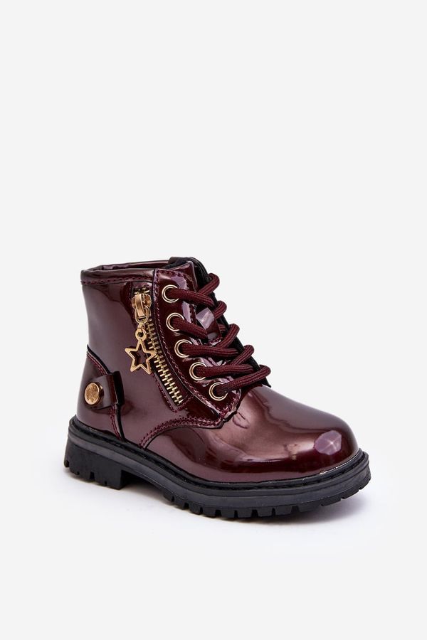 PE1 PE1 Burgundy Patent Leather Zip-Up Ankle Boots Felori