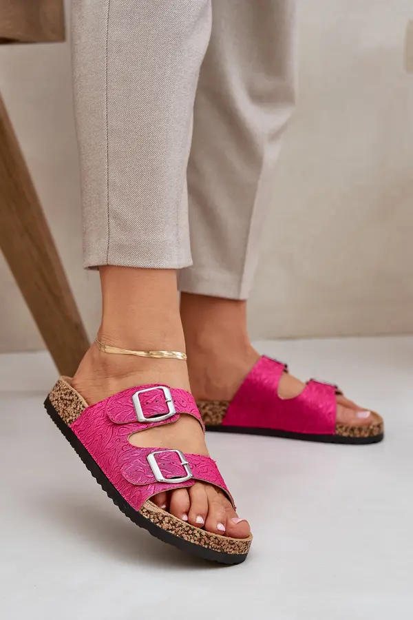 Boto PE1 Fabric sandals on cork sole with buckles fuchsia Atera