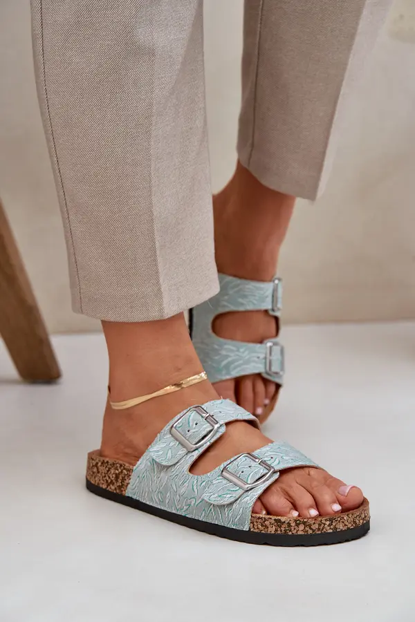 Boto PE1 Fabric slippers on cork sole with buckles mint Atera