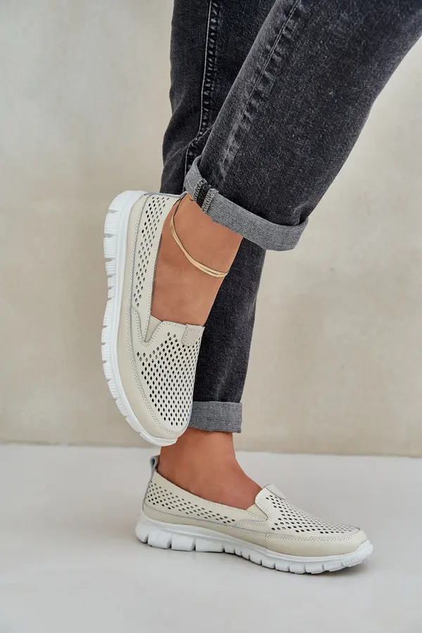 EVENTO PE1 Lightweight Leather Perforated Loafers Women's Platform Beige Tanelora