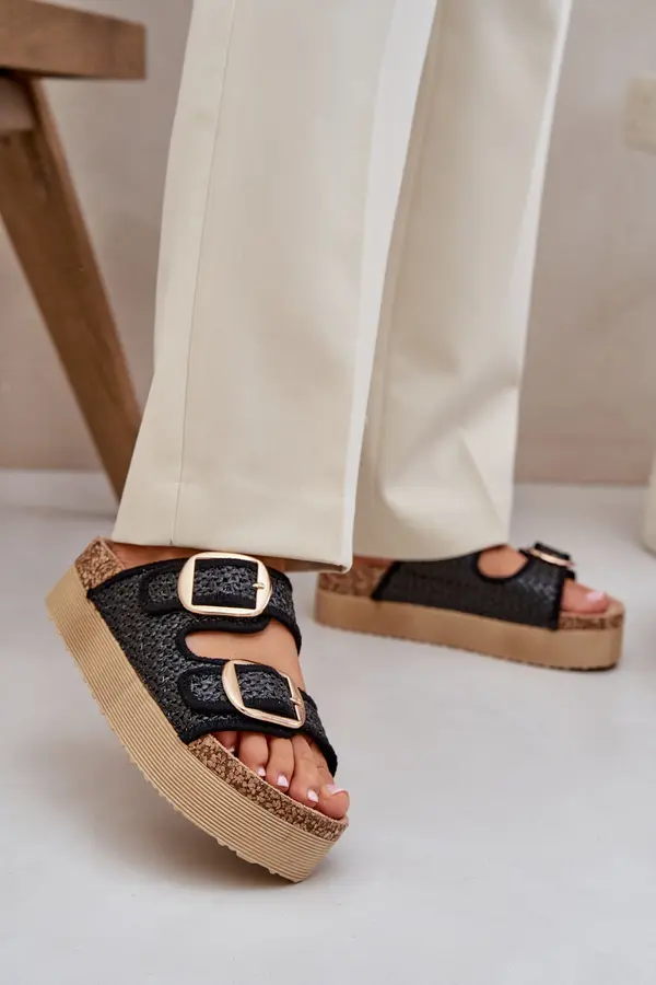 Boto PE1 Slides With Braiding And Buckles On A Massive Platform Black Aralissea