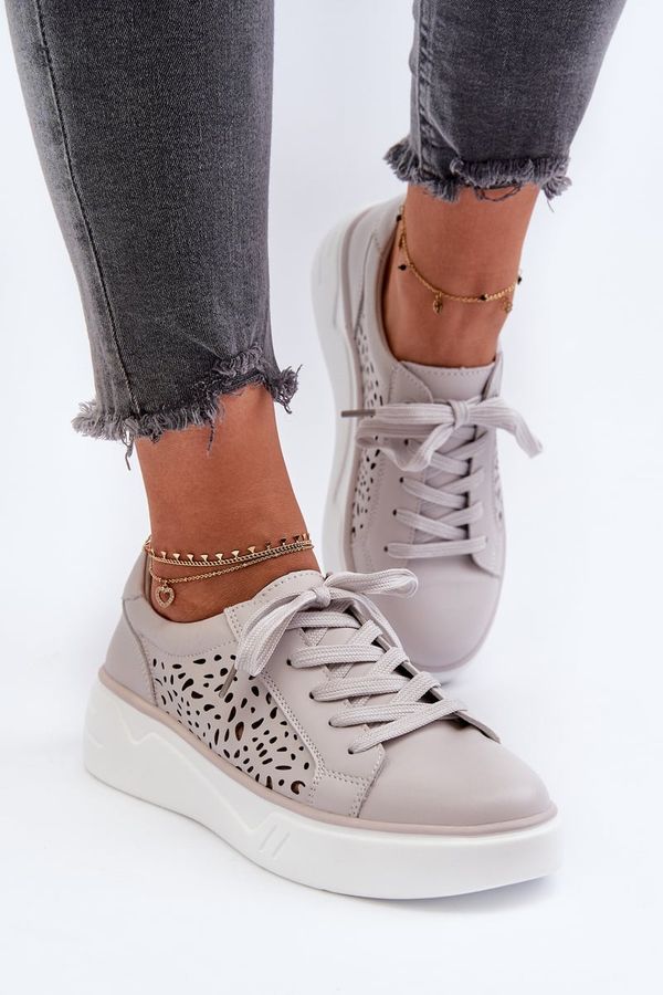 PE1 PE1 Women's Gray Leather Platform Sneakers Peilaeno