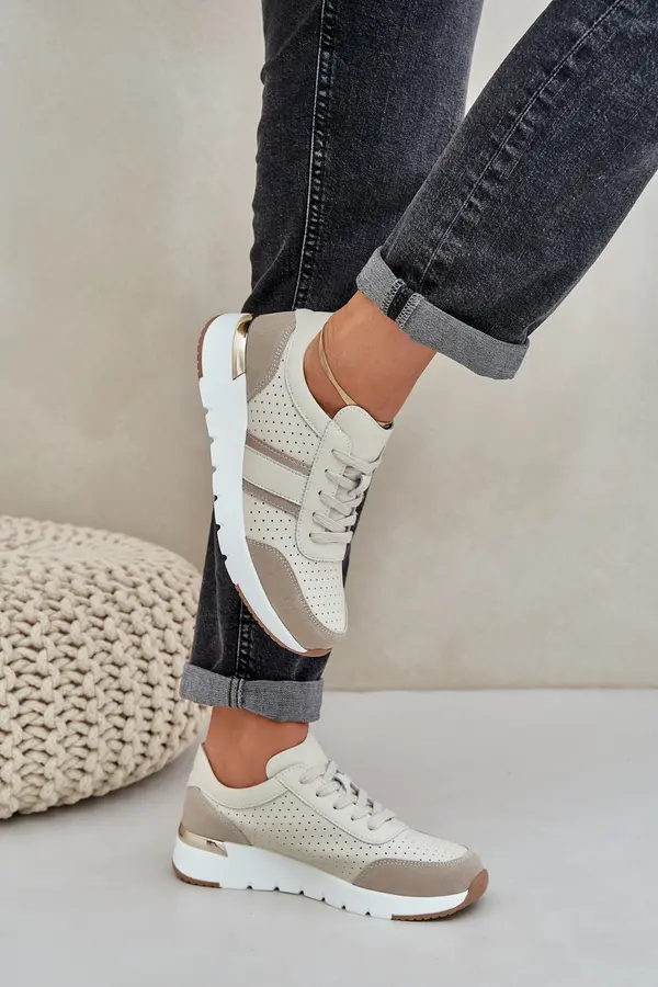 EVENTO PE1 Women's Leather Platform Sneakers Beige Gatira