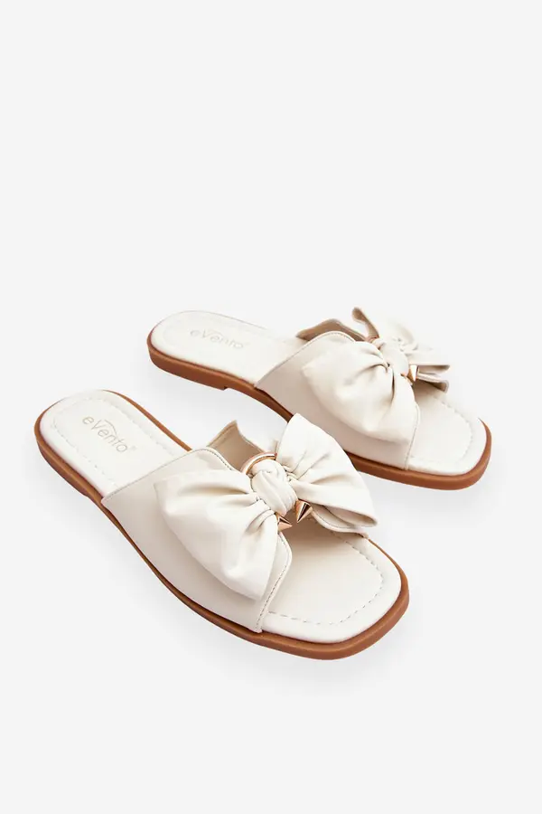 EVENTO PE1 Women's Leather Slippers With Bow White Becky