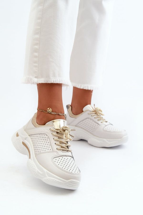 PE1 PE1 Women's Leather Sneakers with Chunky White-Gold Sole Dzumati