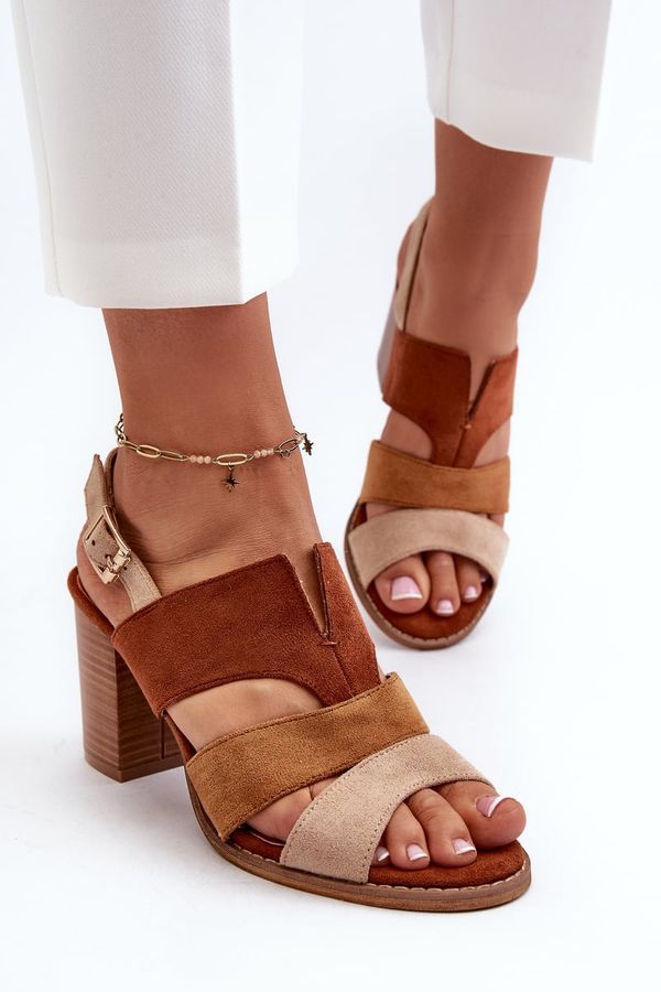 PE1 PE1 Women's sandals in faux suede on a block heel brown Qutima