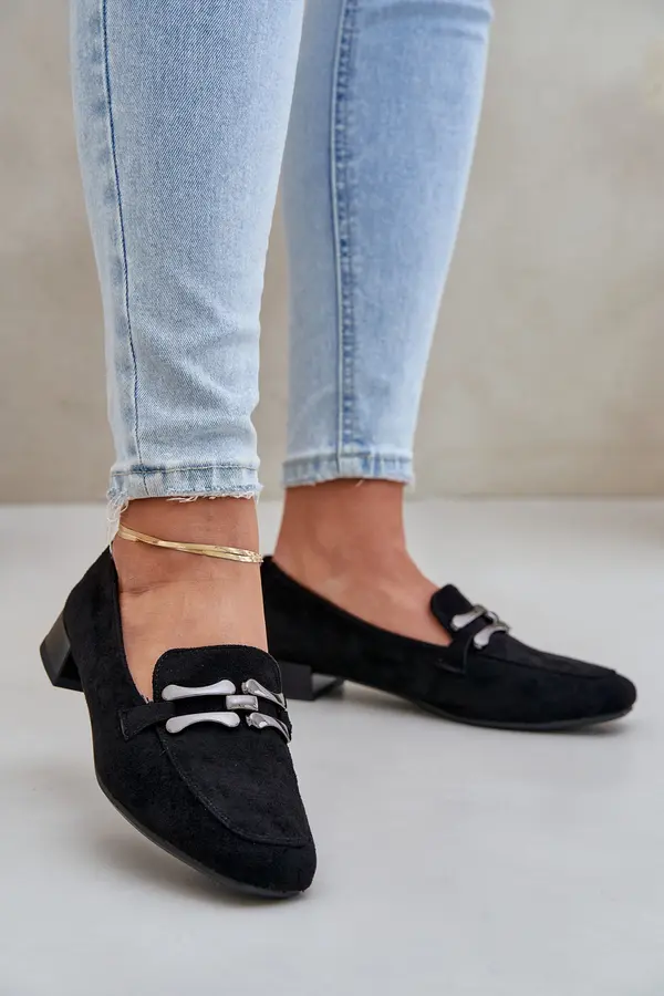 Boto PE2 Moccasins With Decoration On A Delicate Heel Eco Suede Black Pillitha