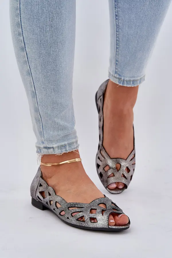 Boto PE2 Perforated Ballerinas With Open Toes Silver Calgis