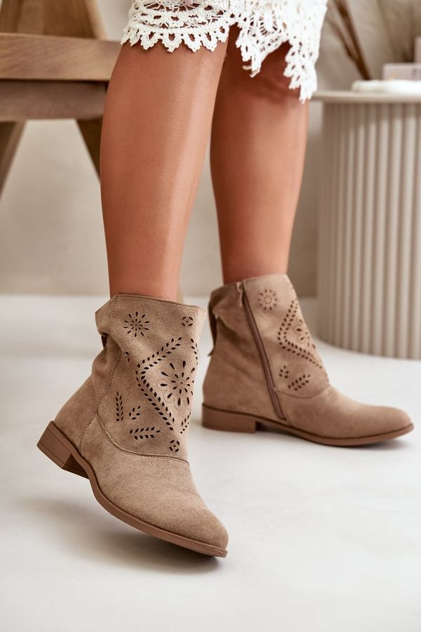 PE2 PE2 Women'S Ankle Boots With Zipper And Decorative Detail Eco Suede Beige Lerioria