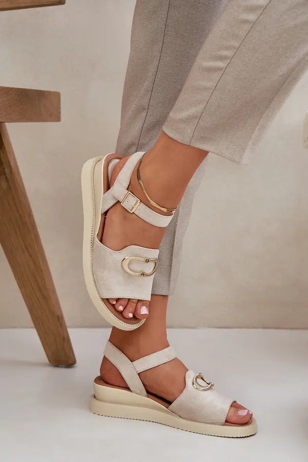 Boto PE2 Women's Wedge Sandals With Decoration Beige Salianes