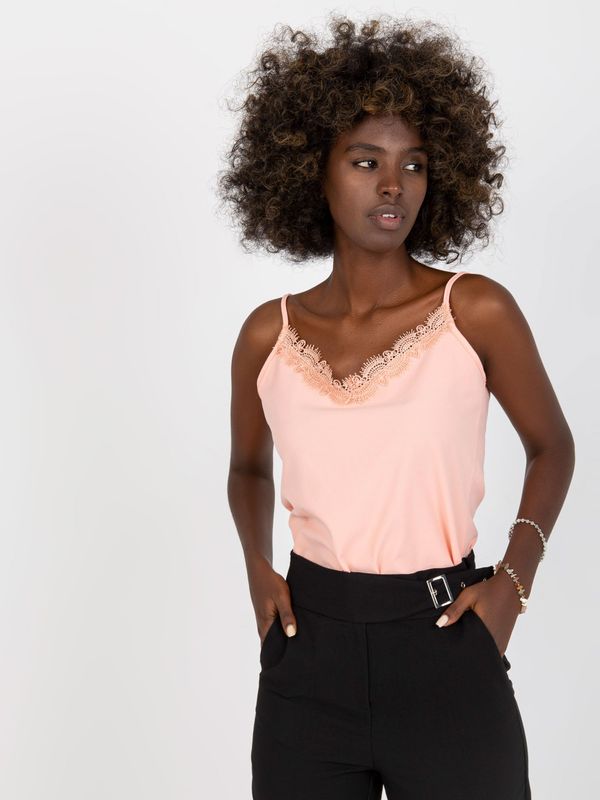 Fashionhunters Peach tape top with lace