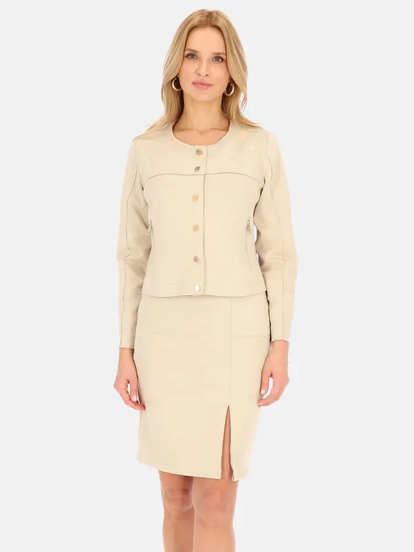 PERSO PERSO Woman's Women's short suede jacket with gold snap buttons