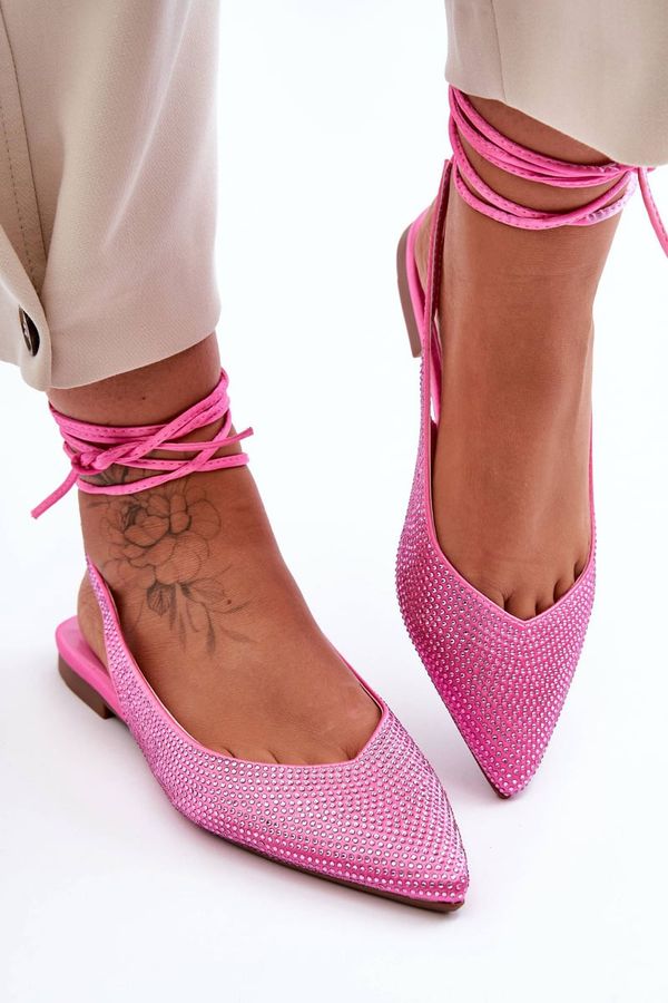 PG1 PG1 Women's Lace-Up Ballet Flats Embellished with Studs Pink Jange