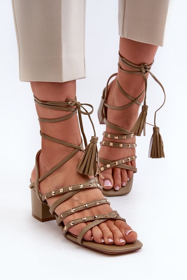 PH2 PH2 Lace-Up Sandals With Low Heels Adorned with Studs Green Chrisele