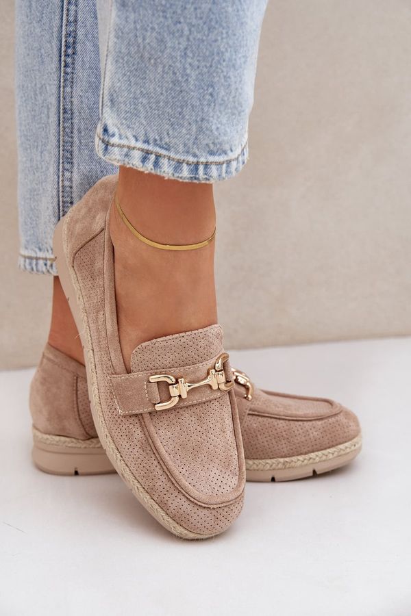 PH2 PH2 Perforated Moccasins With Gold Detail And Jute Weave Beige Lainer