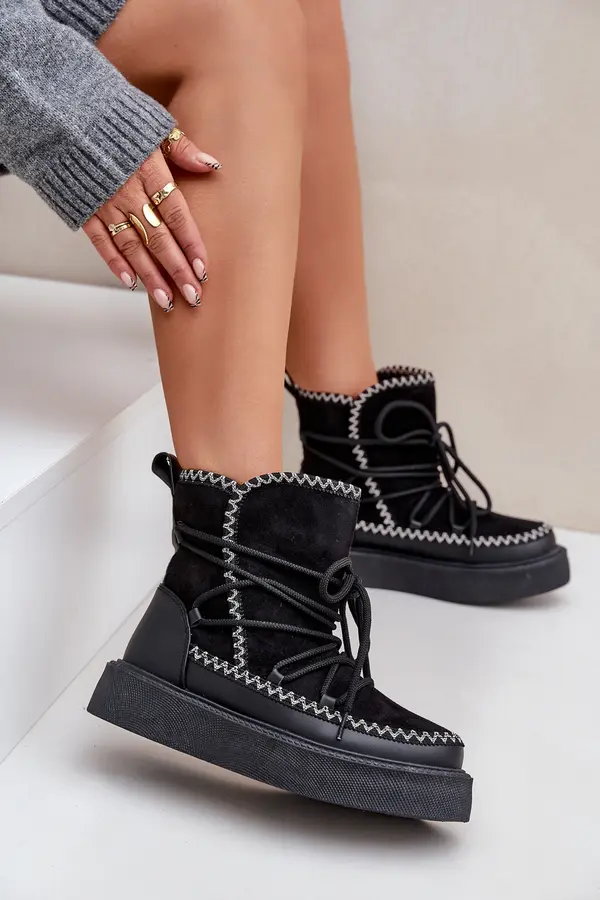 Boto PH2 Women's Snow Boots With Embroidery On Platform Black Naleris