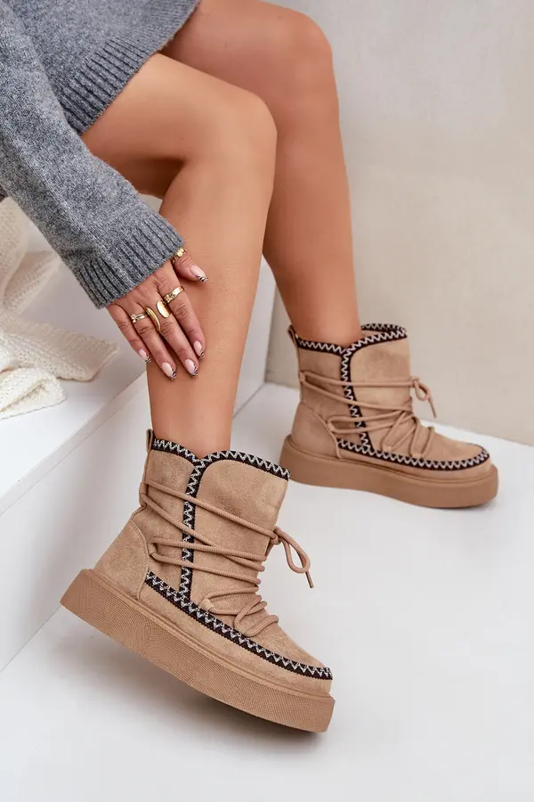 Boto PH2 Women's Snow Boots With Embroidery On Platform Brown Naleris