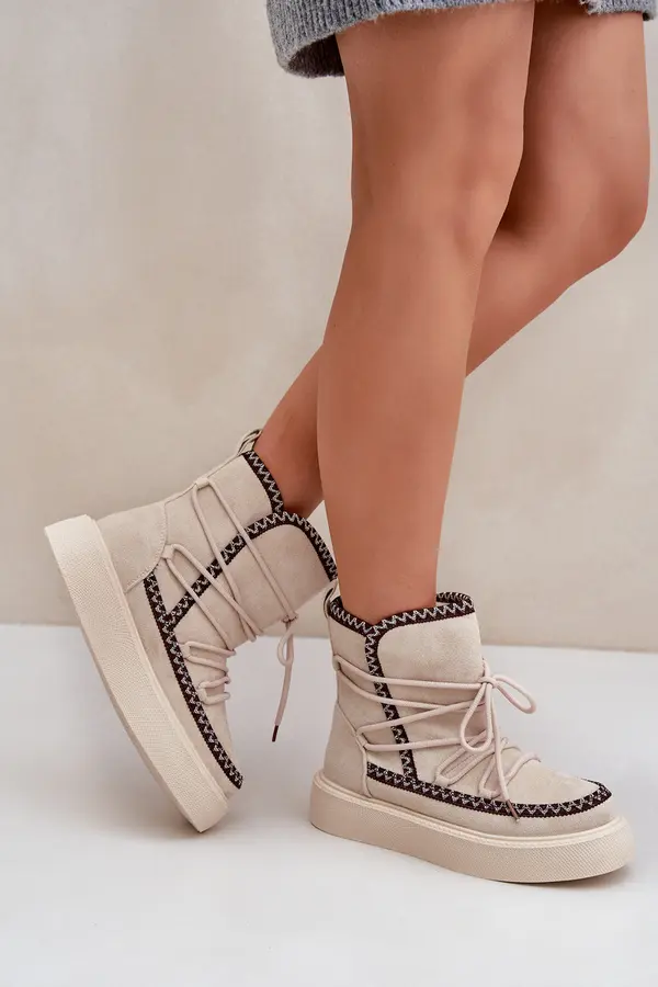 Boto PH2 Women's Snow Boots With Embroidery On Platform Light Beige Naleris