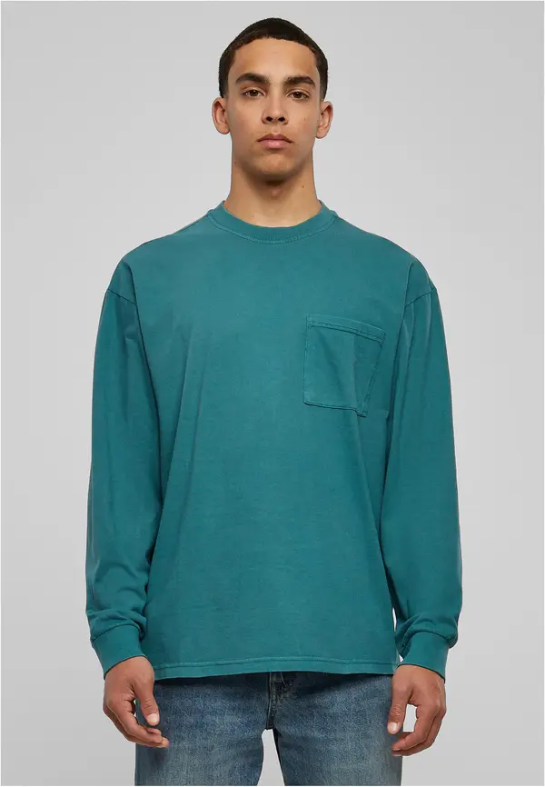Urban Classics Pigment-dyed long-sleeved pocket teal