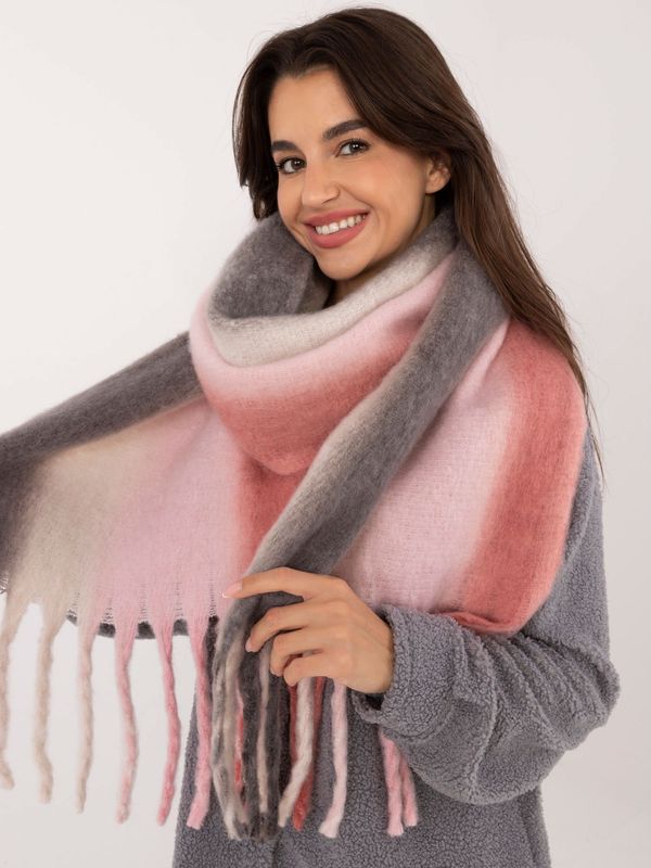 Fashionhunters Pink and dark gray thick women's scarf