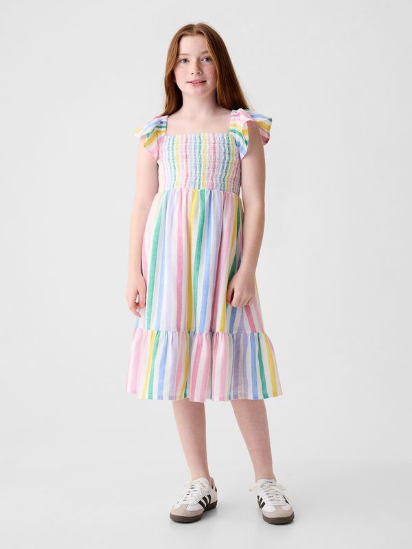 GAP Pink and white girly striped midi dress with ruffles GAP