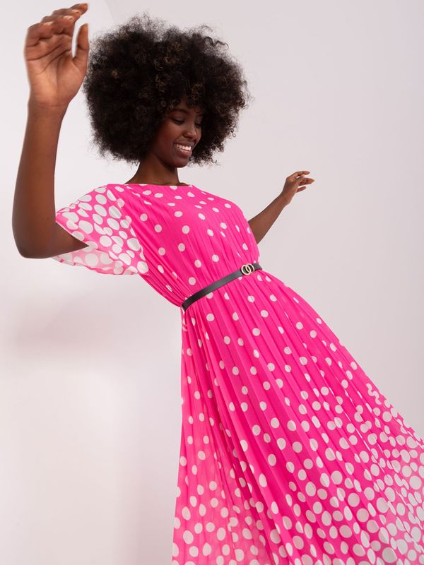 Fashionhunters Pink and white polka dot midi dress