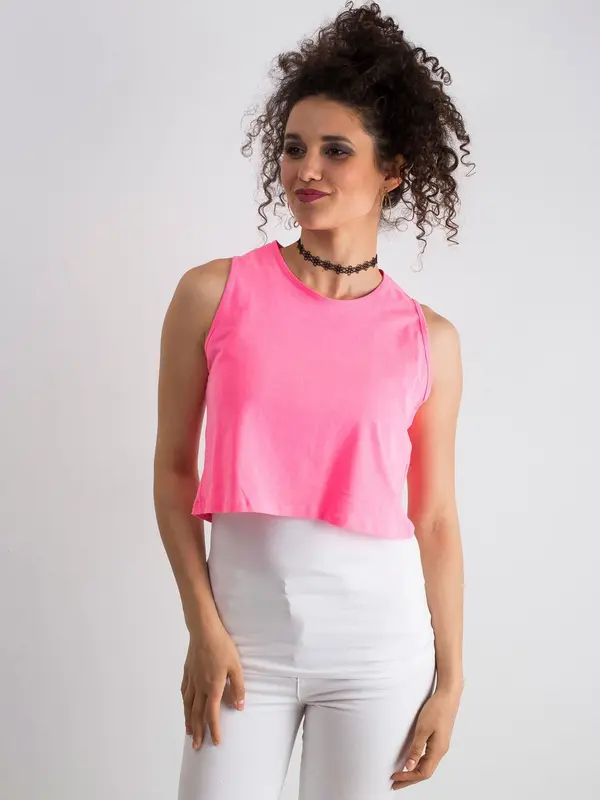 Fashionhunters Pink-and-white southern top
