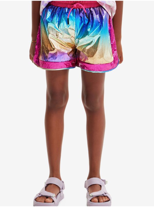 DESIGUAL Pink-blue girly metallic shorts Desigual Nature - Girls