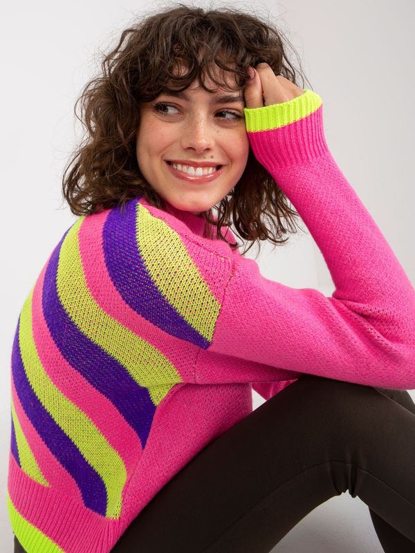 Fashionhunters Pink classic sweater with colorful print