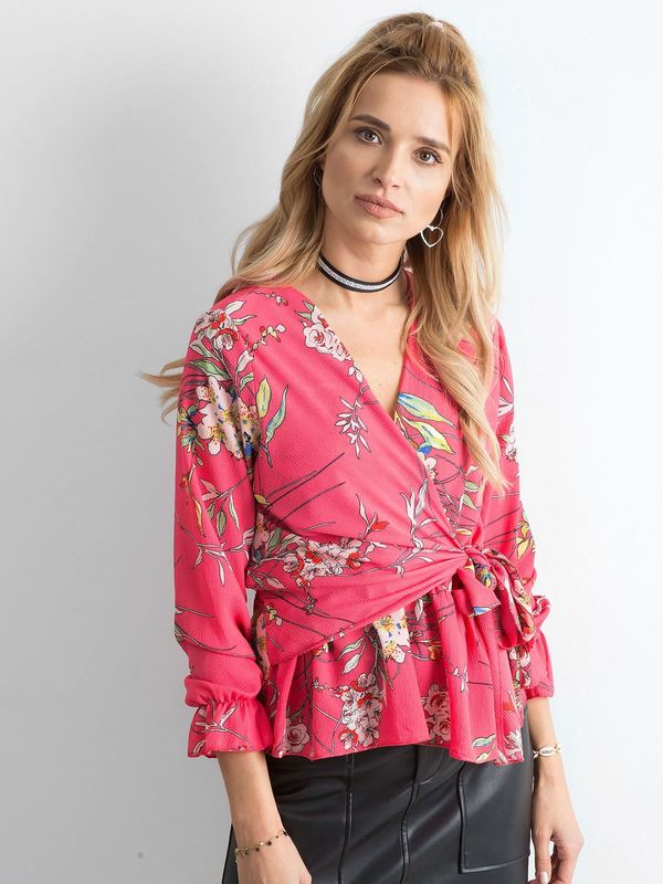 Fashionhunters Pink floral blouse with tie