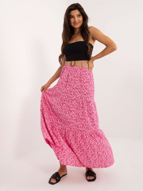 Fashionhunters Pink maxi skirt with ruffles