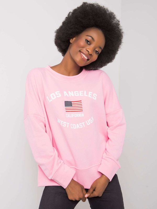 Fashionhunters Pink sweatshirt with RUE PARIS print