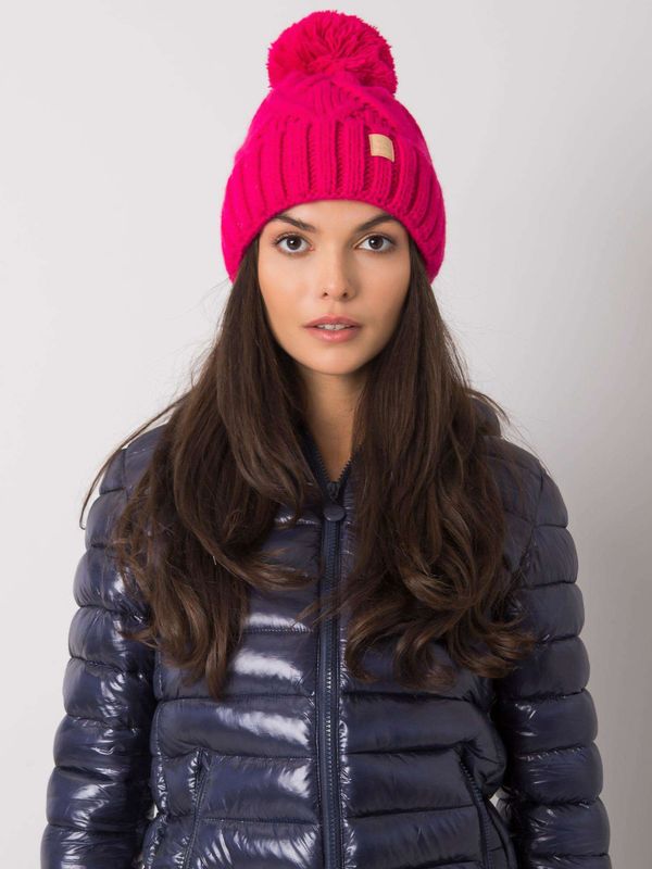 Fashionhunters Pink winter cap with pompom
