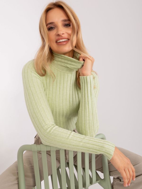 Fashionhunters Pistachio ribbed turtleneck sweater