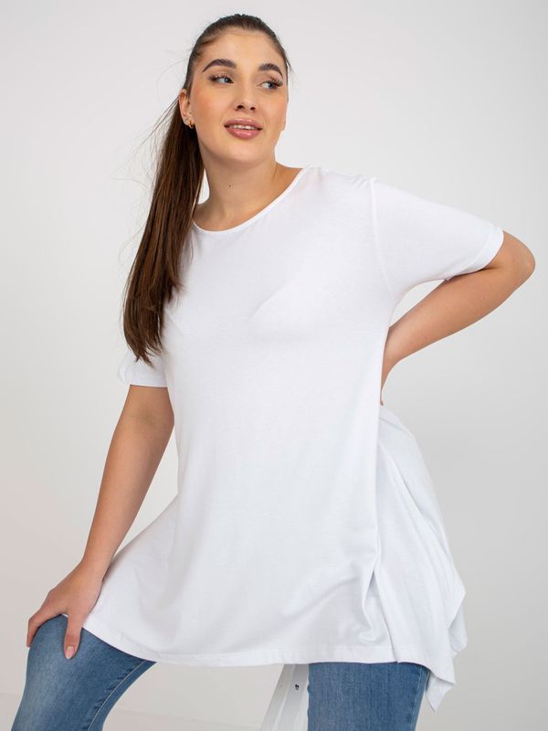 Fashionhunters Plain white blouse plus size with a round neckline