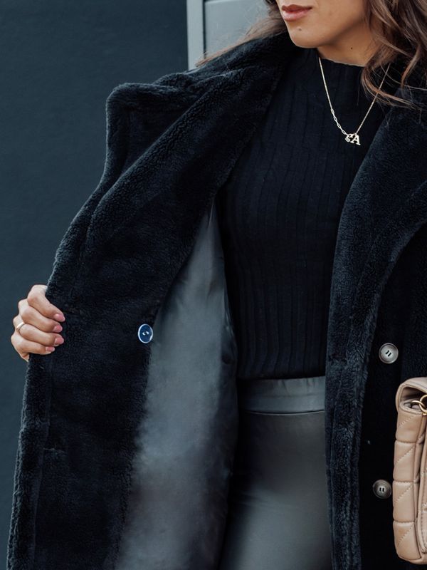 DStreet Płaszcz damski zimowy LUXERII długi futerkowy czarny Dstreet