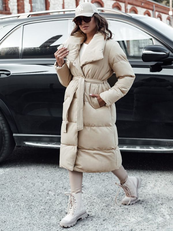 DStreet Płaszcz zimowy damski długi pikowany FAVI beżowy Dstreet