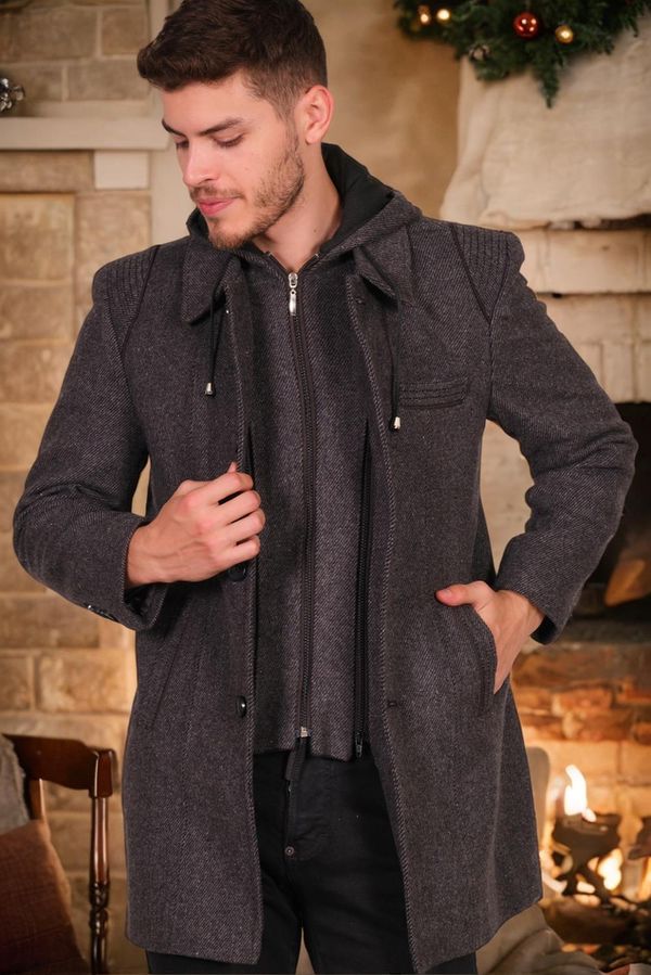 dewberry PLT8335 DEWBERRY MEN'S COAT-DIAGONAL ANTHRACITE-BLACK