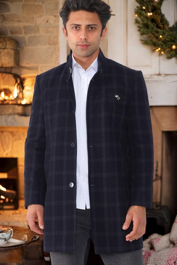 dewberry PLT8367 DEWBERRY MEN'S COAT-PATTERNED LIGHT NAVY BLUE