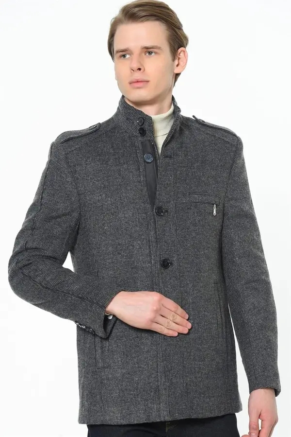 dewberry PLT8378 DEWBERRY MOŠKI PLAŠČ Z VZORČASTIM ANTRACITOM