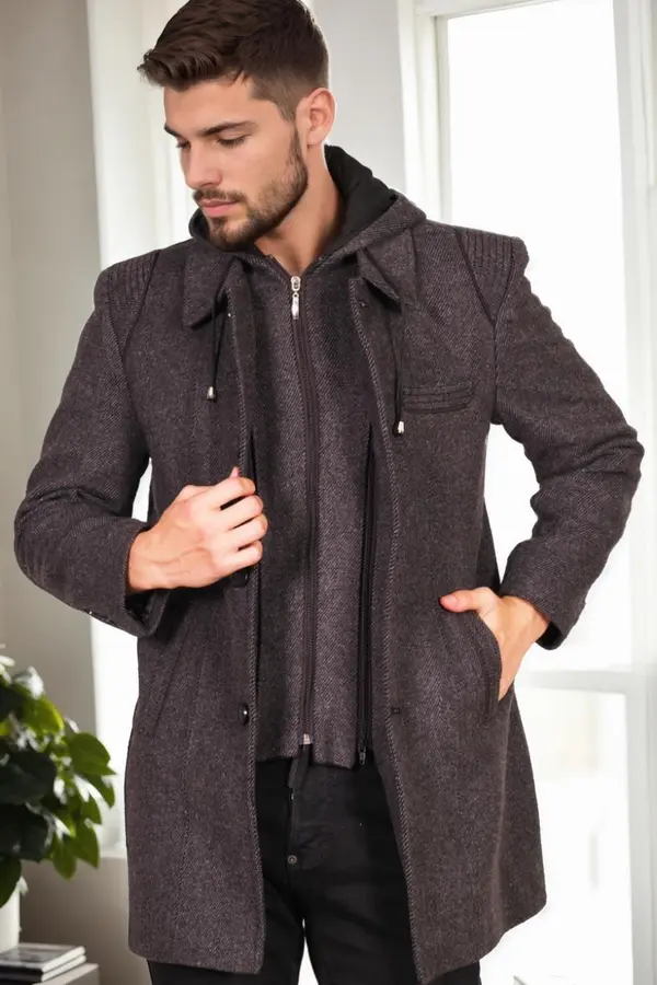 dewberry PLT9335 DEWBERRY MEN'S COAT-DIAGONAL BLACK-ANTHRACITE