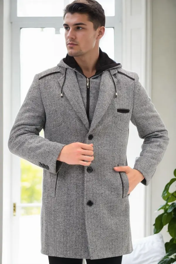 dewberry PLT9371 DEWBERRY MEN'S COAT-DIAGONAL BLACK-GRAY
