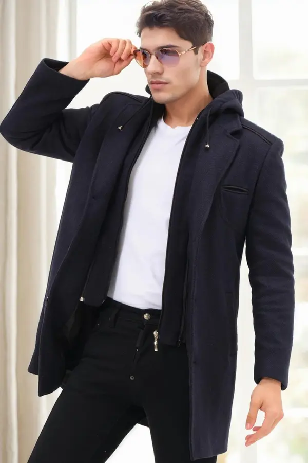 dewberry PLT9371 DEWBERRY MEN'S COAT-DIAGONAL NAVY BLUE