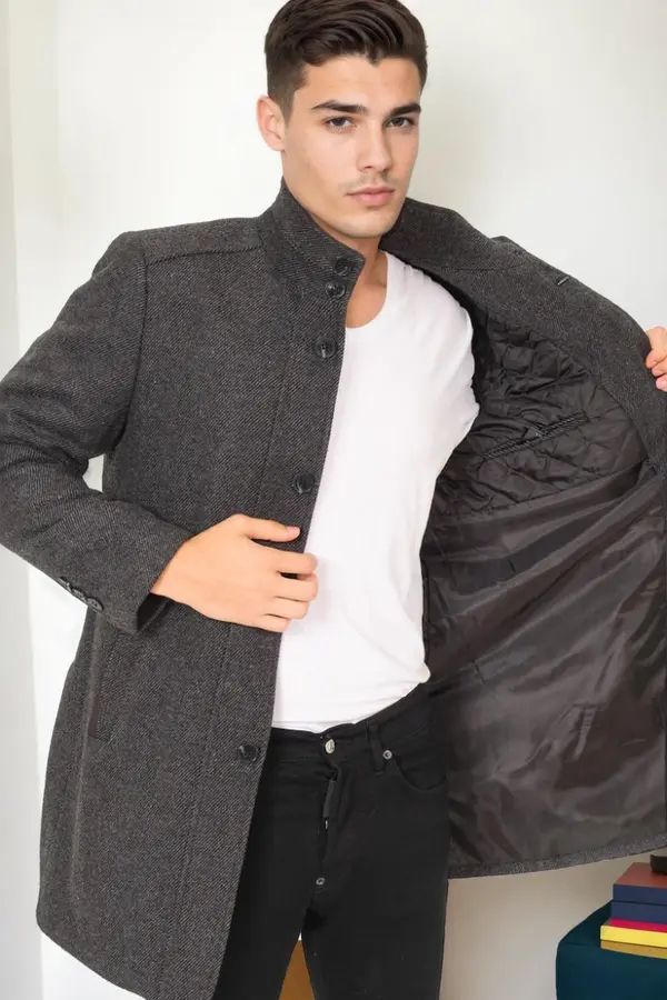 dewberry PLT9386 DEWBERRY MEN'S COAT-DIAGONAL BLACK-ANTHRACITE