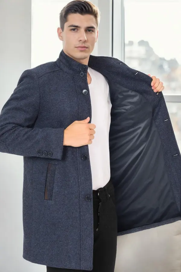 dewberry PLT9386 DEWBERRY MEN'S COAT-DIAGONAL NAVY BLUE