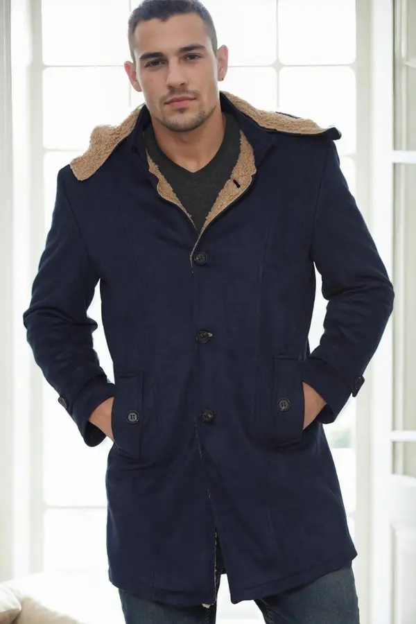 dewberry PLT9399 DEWBERRY SUEDE MEN'S COAT-NAVY BLUE