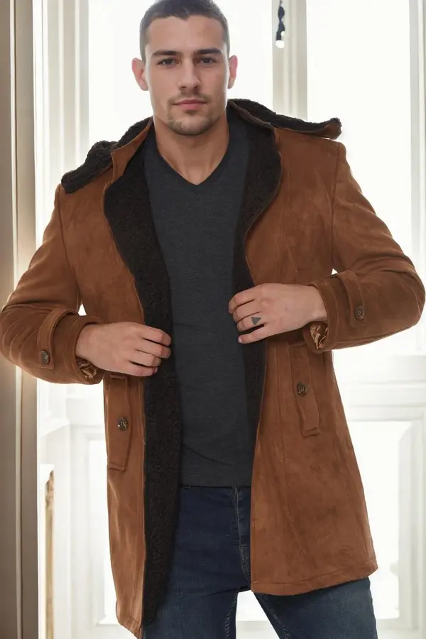 dewberry PLT9399 DEWBERRY SUEDE MEN'S COAT-OPEN CAMEL