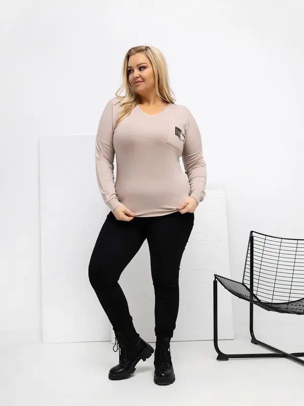 RELEVANCE Plus size bež bluza z dolgimi rokavi