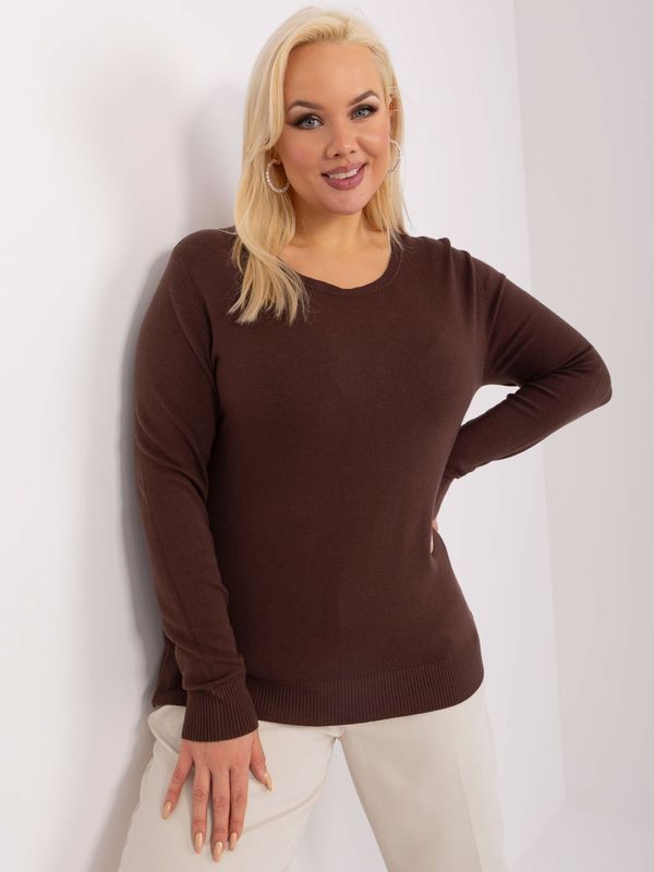 Fashionhunters Plus size brown women's sweater with cuffs